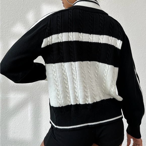 Casual front zipper long sleeve striped cardigan - Picture 2 of 5